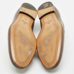 مملوكة مسبقًا Gucci Brown Logo Leather Jordaan Horsebit Loafers Size 45