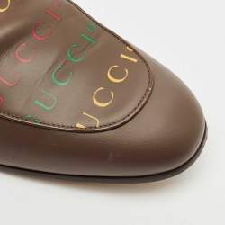 مملوكة مسبقًا Gucci Brown Logo Leather Jordaan Horsebit Loafers Size 45