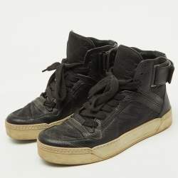 Gucci Black Leather and Nylon GG Guccissima High Top Sneakers Size 41