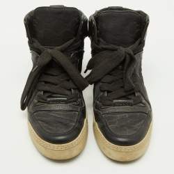 Gucci Black Leather and Nylon GG Guccissima High Top Sneakers Size 41