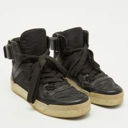 Gucci Black Leather and Nylon GG Guccissima High Top Sneakers Size 41