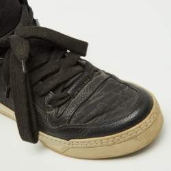 Gucci Black Leather and Nylon GG Guccissima High Top Sneakers Size 41