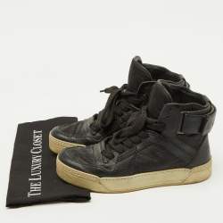 Gucci Black Leather and Nylon GG Guccissima High Top Sneakers Size 41