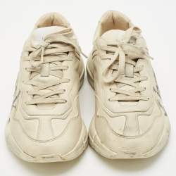 Gucci Cream Leather Rhyton Lace Up Sneakers Size 42