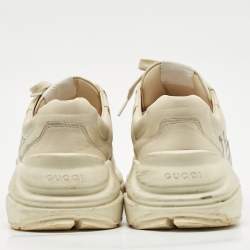 Gucci Cream Leather Rhyton Lace Up Sneakers Size 42