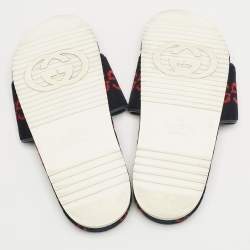 Gucci Navy Blue/Red GG Velvet Flat Slide Sandals Size 41