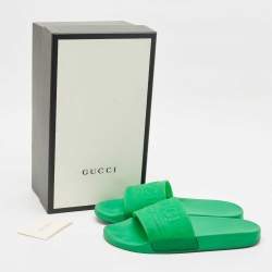 Gucci Green Rubber Logo Pool Flat Slide Sandals Size 45