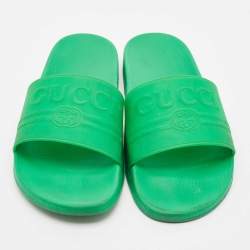 Gucci Green Rubber Logo Pool Flat Slide Sandals Size 45