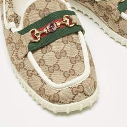 Gucci Beige GG Canvas Horsebit Web Slip On Loafers Size 41.5