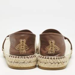 Gucci Cream/Dark Brown Canvas and Leather Logo Slip On Espadrille Flats Size 39