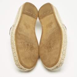Gucci Cream/Dark Brown Canvas and Leather Logo Slip On Espadrille Flats Size 39