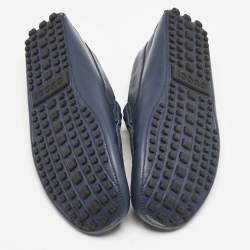 Gucci Navy Blue/Beige Leather and GG Supreme Canvas Interlocking G Loafers Size 44.5