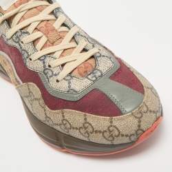 Gucci Multicolor Canvas and Leather Rhyton Lace Up Sneakers Size 41.5