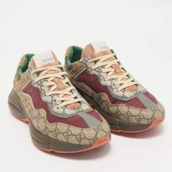 Gucci Multicolor Canvas and Leather Rhyton Lace Up Sneakers Size 41.5
