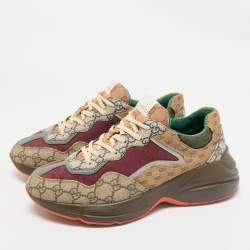 Gucci Multicolor Canvas and Leather Rhyton Lace Up Sneakers Size 41.5