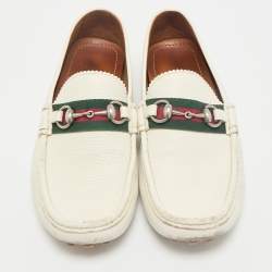 Gucci White Leather Web Slip On Loafers Size 43