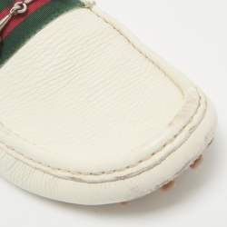 Gucci White Leather Web Slip On Loafers Size 43