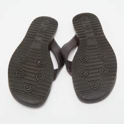 Gucci Brown Micro Guccissima Leather Web Thong Flip Flop Sandals Size 44.5