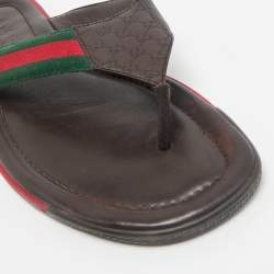 Gucci Brown Micro Guccissima Leather Web Thong Flip Flop Sandals Size 44.5