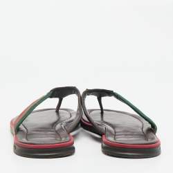 Gucci Brown Micro Guccissima Leather Web Thong Flip Flop Sandals Size 44.5