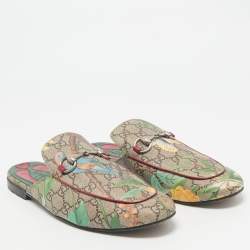 Gucci Brown/Beige GG Supreme Canvas Princetown Mules Size 41