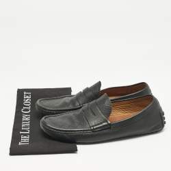 Gucci Black Diamante Leather Driver Loafers Size 42