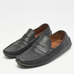 Gucci Black Diamante Leather Driver Loafers Size 42