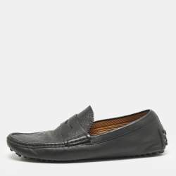 Gucci Black Diamante Leather Driver Loafers Size 42