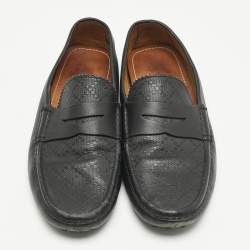 Gucci Black Diamante Leather Driver Loafers Size 42