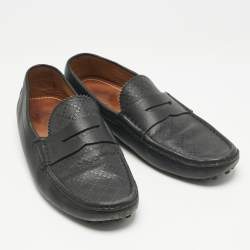Gucci Black Diamante Leather Driver Loafers Size 42