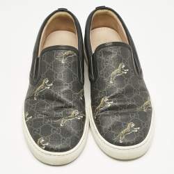 Gucci Black GG Supreme Canvas Tiger Print Dublin Sneakers Size 43