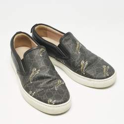 Gucci Black GG Supreme Canvas Tiger Print Dublin Sneakers Size 43