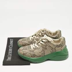 Gucci Beige Canvas Rhyton Low Top Sneakers Size 39.5