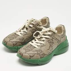 Gucci Beige Canvas Rhyton Low Top Sneakers Size 39.5