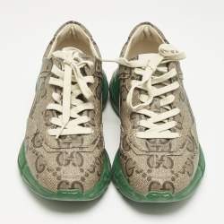 Gucci Beige Canvas Rhyton Low Top Sneakers Size 39.5