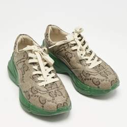 Gucci Beige Canvas Rhyton Low Top Sneakers Size 39.5