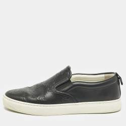 Gucci Black GG Embossed Leather Slip On Sneakers Size 42.5