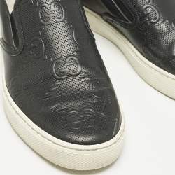 Gucci Black GG Embossed Leather Slip On Sneakers Size 42.5
