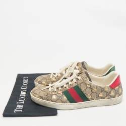 Gucci Beige/Brown GG Supreme Canvas Bee Ace Sneakers Size 43