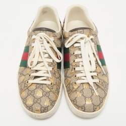 Gucci Beige/Brown GG Supreme Canvas Bee Ace Sneakers Size 43