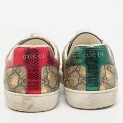 Gucci Beige/Brown GG Supreme Canvas Bee Ace Sneakers Size 43