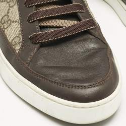 Gucci Brown/Grey GG Supreme Canvas and Leather Cap Toe High Top Sneakers Size 40.5