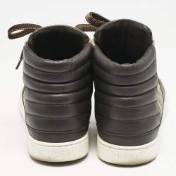 Gucci Brown/Grey GG Supreme Canvas and Leather Cap Toe High Top Sneakers Size 40.5