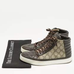 Gucci Brown/Grey GG Supreme Canvas and Leather Cap Toe High Top Sneakers Size 40.5
