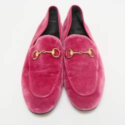 Gucci Pink Velvet Jordaan Horsebit Slip On Loafers Size 38