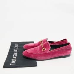 Gucci Pink Velvet Jordaan Horsebit Slip On Loafers Size 38