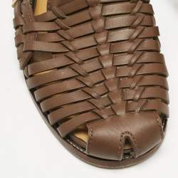 Pre Owned Gucci Brown Woven Leather Gucci Detail Slip On Loafers Size 43.5