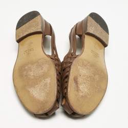 Pre Owned Gucci Brown Woven Leather Gucci Detail Slip On Loafers Size 43.5