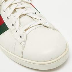 Gucci White Leather Embroidered Bee Web Ace Low Top Sneakers Size 43.5