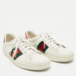 Gucci White Leather Embroidered Bee Web Ace Low Top Sneakers Size 43.5